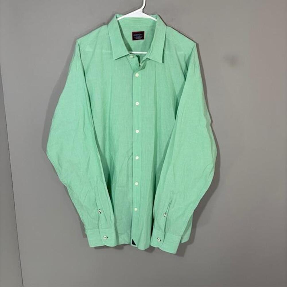 UNTUCKit Shirt Mens 2XL Green Stripe Long Sleeve Button Up Cotton Linen Casual
